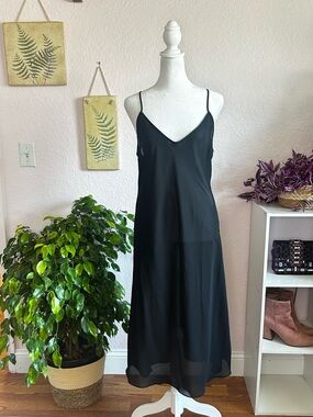 Vintage Y2K Express 100% Silk Black Slip Midi Dress size 13/14